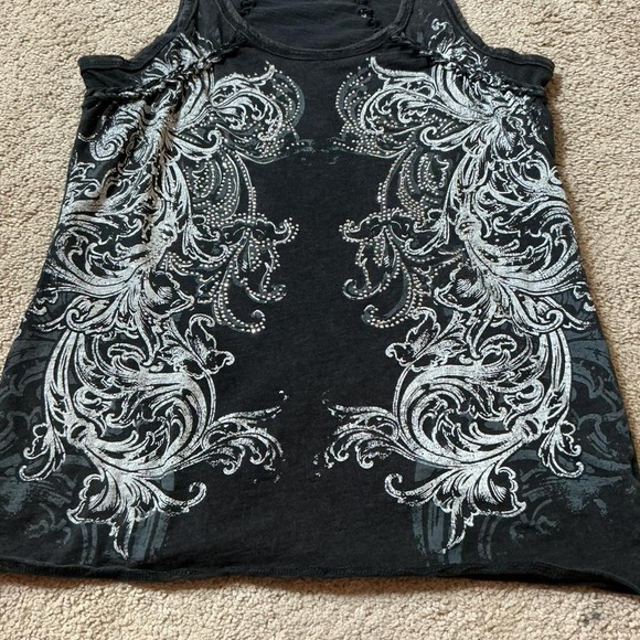 Maurices Black Embellished Goth Tribal Design Racerback Tank Top Grunge Womens M - Picture 7 of 7